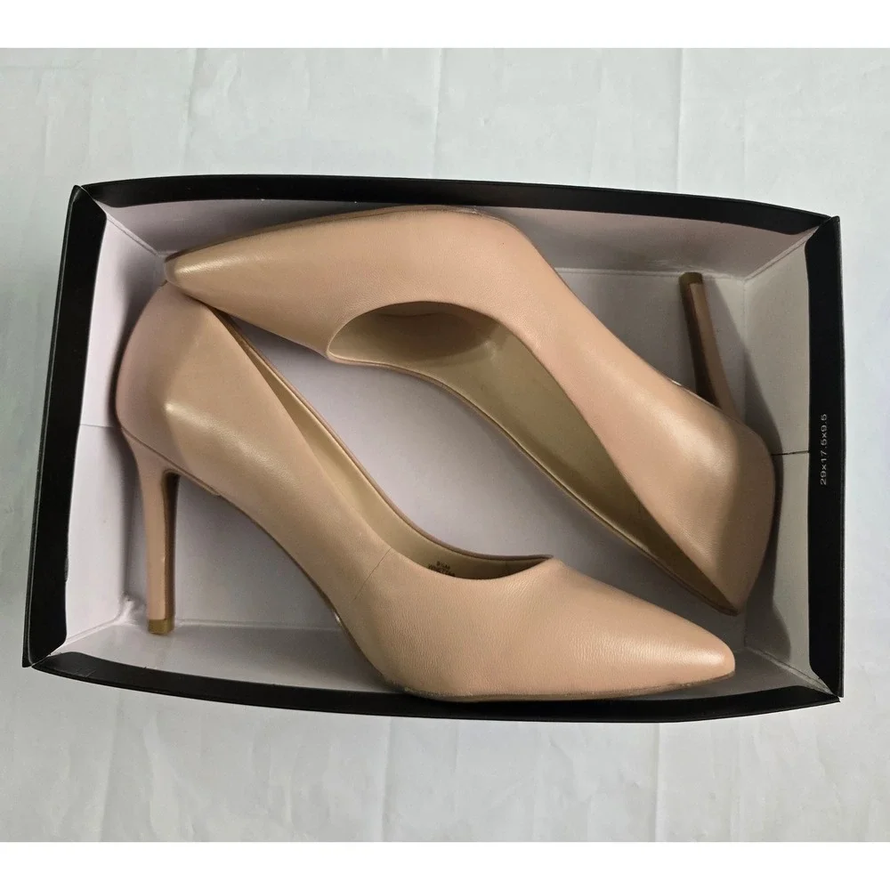 Nine West Etta Pointed Toe Pumps Light Natural Leather Stiletto Heels 9.5M